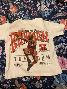 Dennis Rodman 5X Champion White Graphic Tee